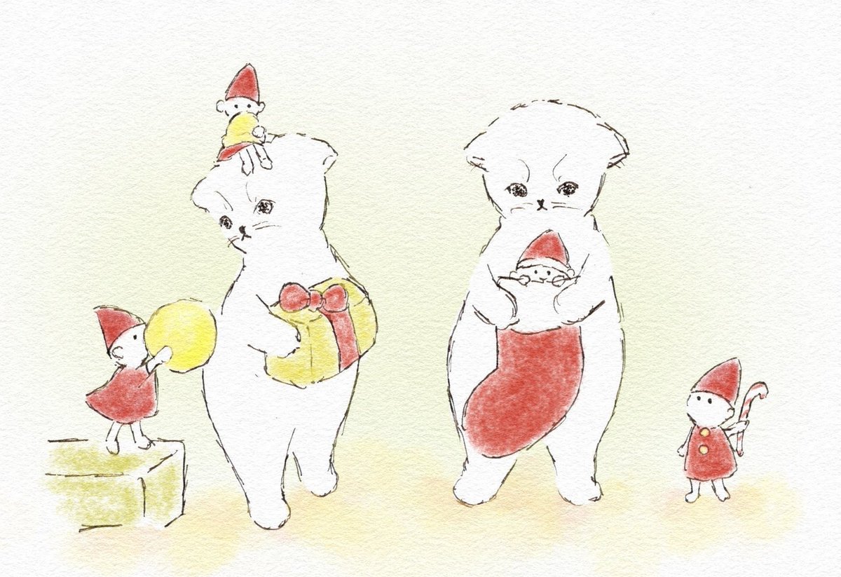 「準備は大丈夫?猫たちからも、メリークリスマス #クリスマスイブ #MerryCh」|dodoのイラスト