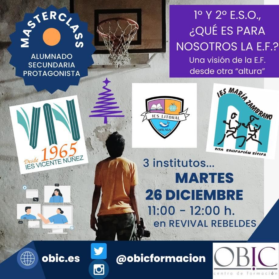 OBICformacion's tweet photo. El próximo martes 26 diciembre de 11-12 horas, tendremos una de las MasterClass más especiales para finalizar el año. 
El alumnado de 3 centros educativos protagonizará esta sesión en la que nuestros rebeldes y podrán hacer todo tipo de preguntas para diseñar su SdA https://t.co/fB77J6ffaH