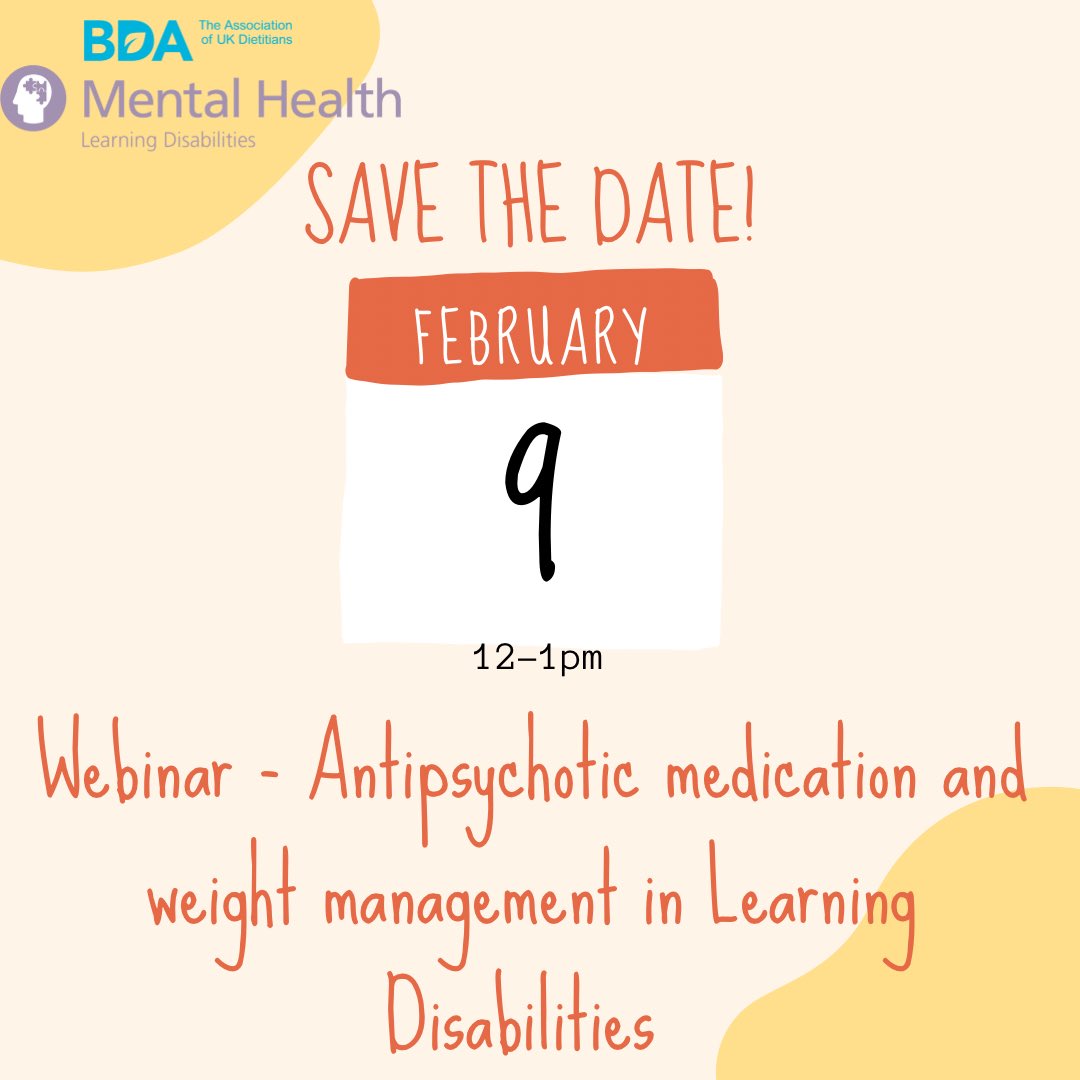 The first in our series of 5 webinars next year kicks off with Antipsychotic medication and Weight management in LD from Irem Deniz (Specialist Community Learning Disabilties Dietitian). 
More details to follow 👀
#learningdisabilities #dietetics #healthinequalities