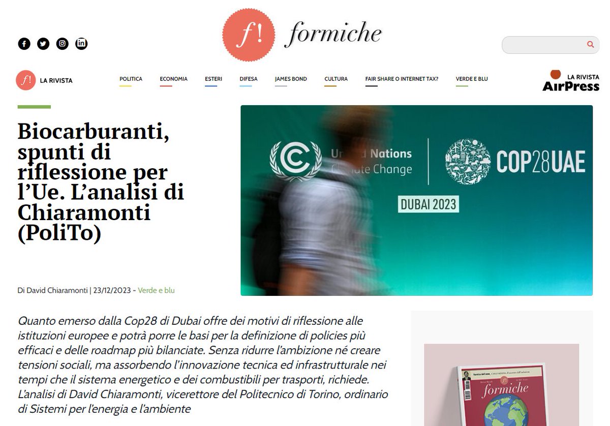 recordbioenergy's tweet photo. Su https://t.co/ZGw1XgRKuT le riflessioni di @ChiaramontiD  vicedirettore del @PoliTOnews e presidente di RE-CORD su quanto emerso dalla @COP28_UAE  di DUBAI a proposito di strategie per la #decarbonizzazione dei trasporti e #biocombustibili. https://t.co/jVmFWWUDyB https://t.co/vlDsQ3asoi