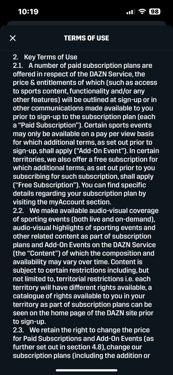 OfDazzler's tweet photo. @dazn in breach of your own terms and conditions yet refusing to refund ??? https://t.co/MGXVDRG4DV