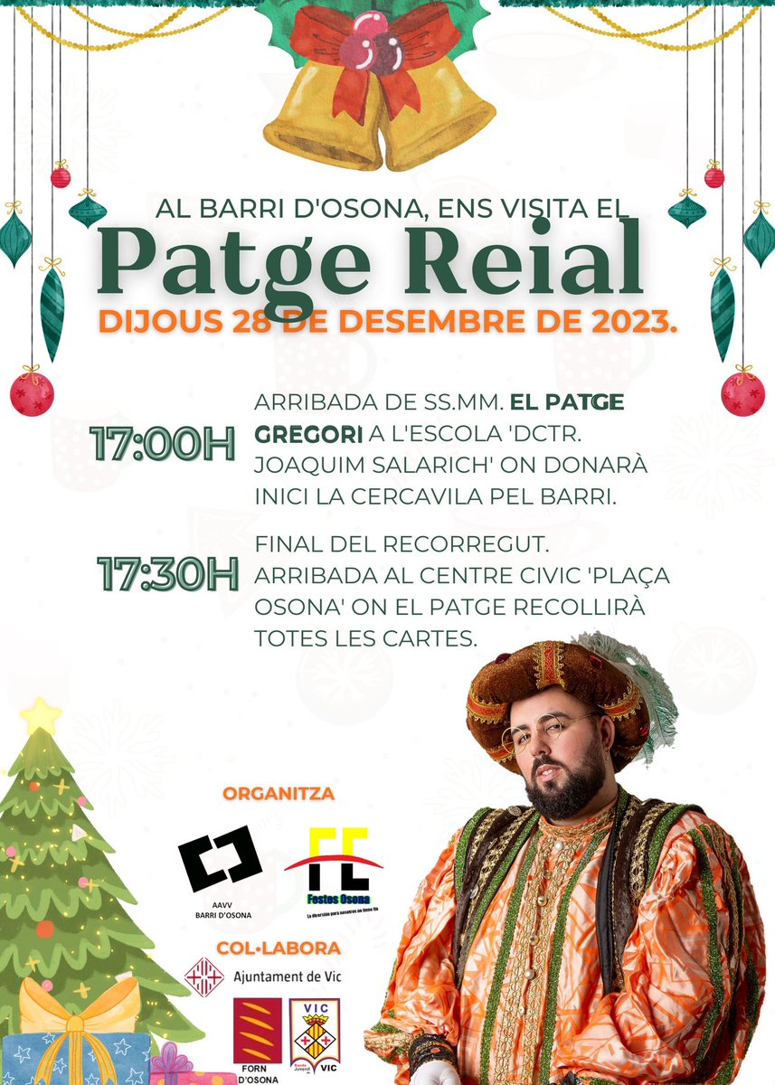 Atenció veïns i veïnes apunteu-vos aquesta data tan especial i màgica, perquè el proper dijous 28 de desembre durant la tarda ens visitarà el patge Gregori, on realitzarà una cercavila al barri i recollirà totes les cartes dels infants…
Us hi esperem❤️