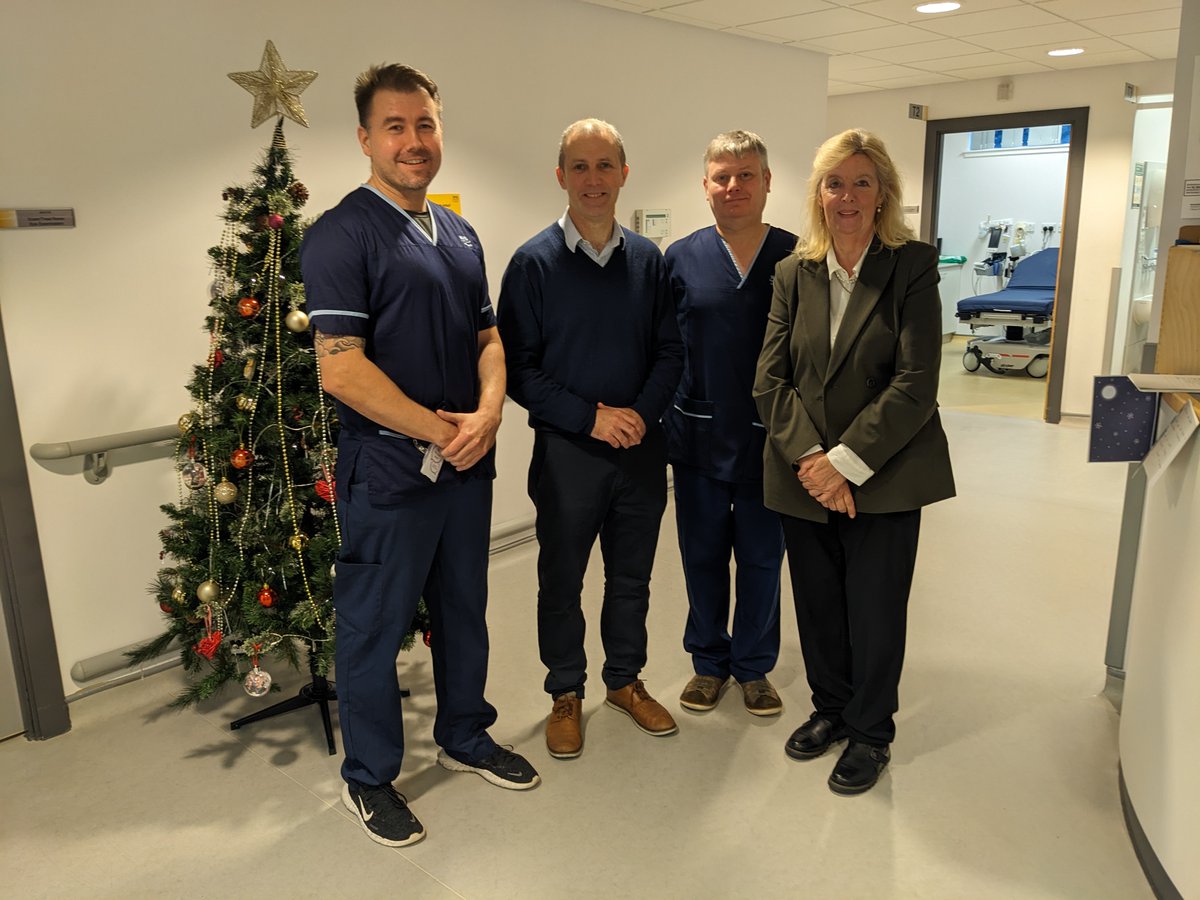 NHSGGC's tweet photo. Dr Lesley Thomson KC, Chair, NHSGGC and Michael Matheson MSP, Cabinet Secretary for NHS Recovery, Health and Social Care visited the Minor Injuries Unit at the New Victoria Hospital staff and thanked them for their hard work and care, particularly over Christmas. https://t.co/35sG7Fr7kA