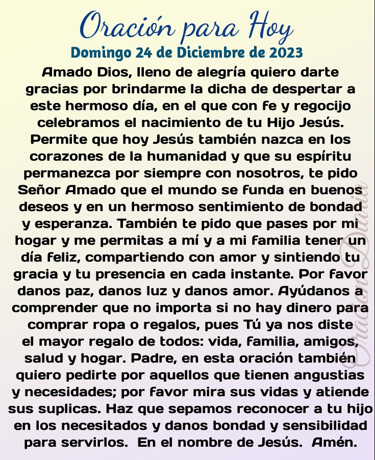 oracion_diaria's tweet photo. Oración para Hoy DOMINGO 24 DE DICIEMBRE https://t.co/XK1NaYg8DQ