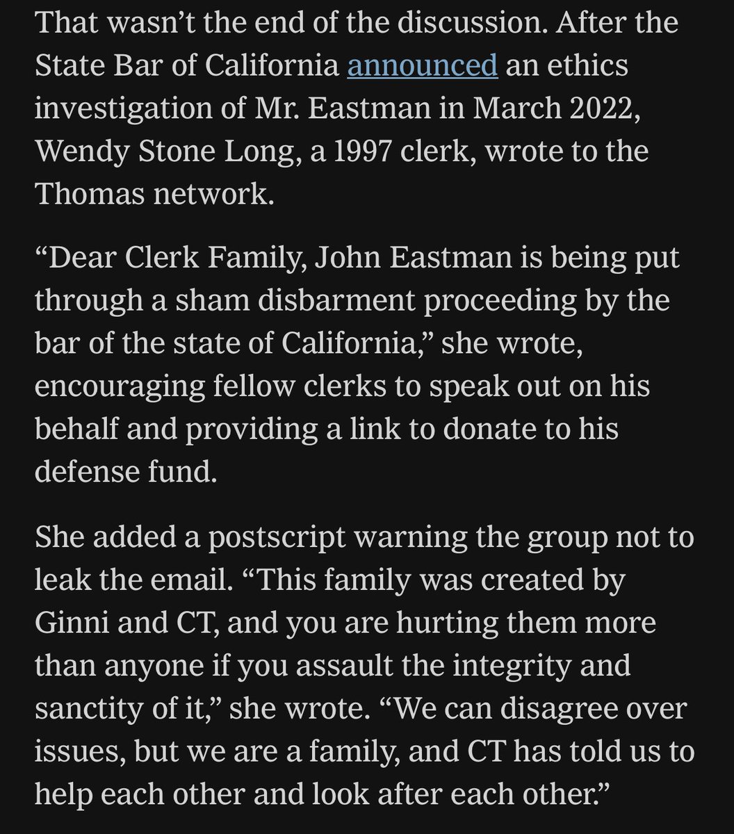 The Clarence and Ginni Thomas clerk network is being used to fundraise for insurrectionist John Eastman’s legal defense nytimes.com/2023/12/24/us/…