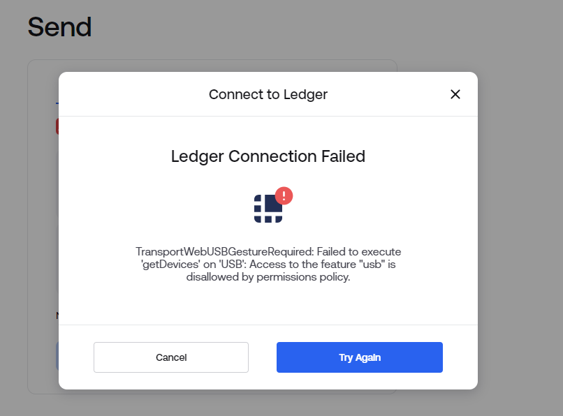 write_to_saurav's tweet photo. I have avax in my ledger Nano S plus. I can see them using Zerion. However, when I try to send them to my Binance exchange, I am getting the below error

" TransportWebUSBGestureRequired: Failed to execute 'getDevices' on 'USB': Access to the feature "usb" is disallowed by https://t.co/T16mB82MtW