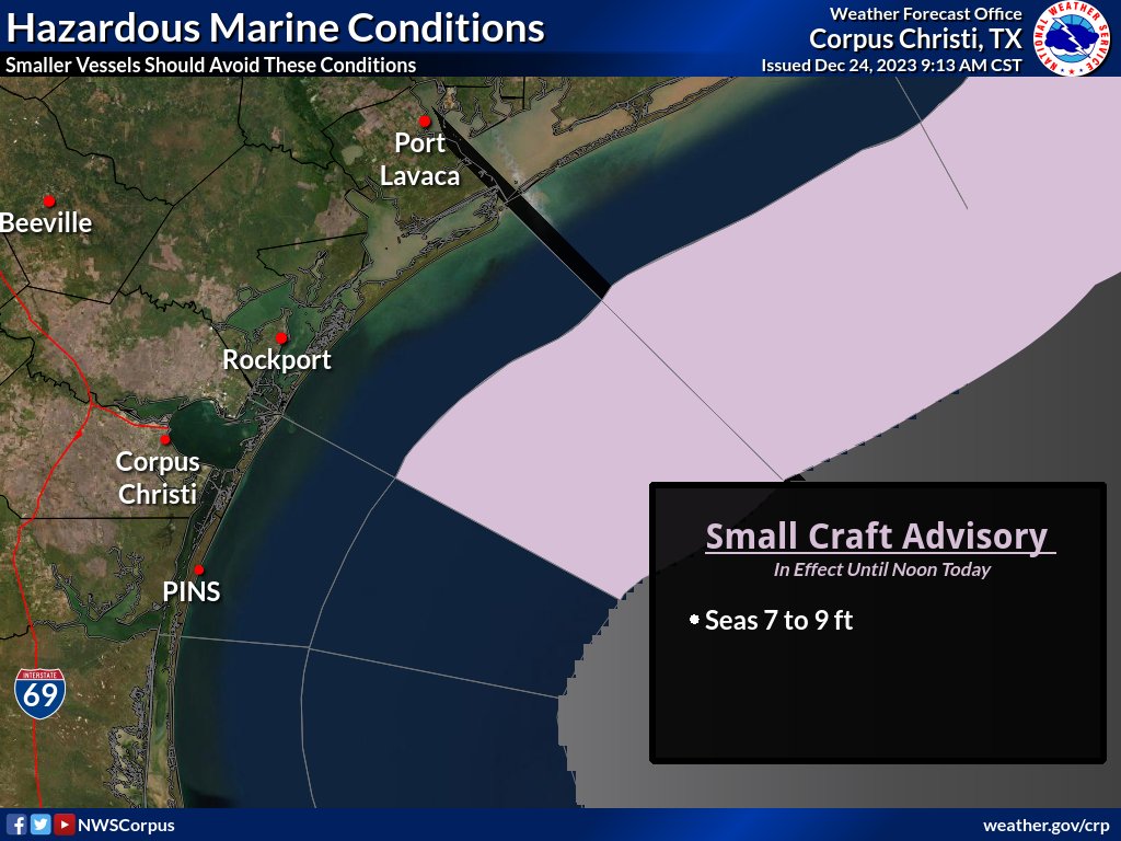 A Small Craft Advisory has been issued and is in effect until noon today for our northern offshore waters. #txwx #stxwx