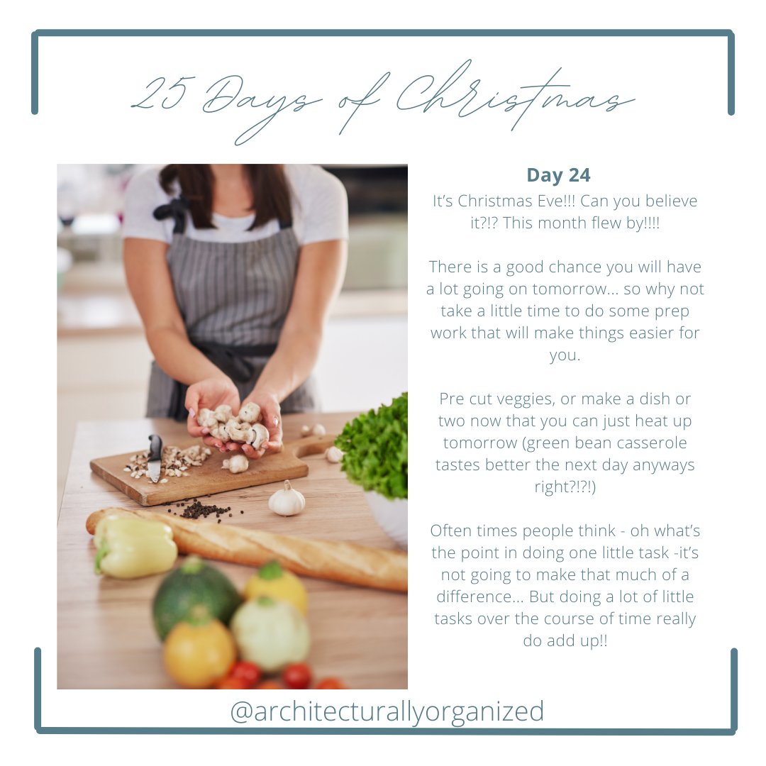 Arch_Organized's tweet photo. 25 Days of Christmas! Take a minute for tasks that will help out tomorrow-food prep. Tomorrow I want to throw a ham in the oven, watch presents being opened, family laughing, all while having A Christmas Story plays over &amp; over again in the background!
#architecturallyorganized https://t.co/3K1IAA9bly