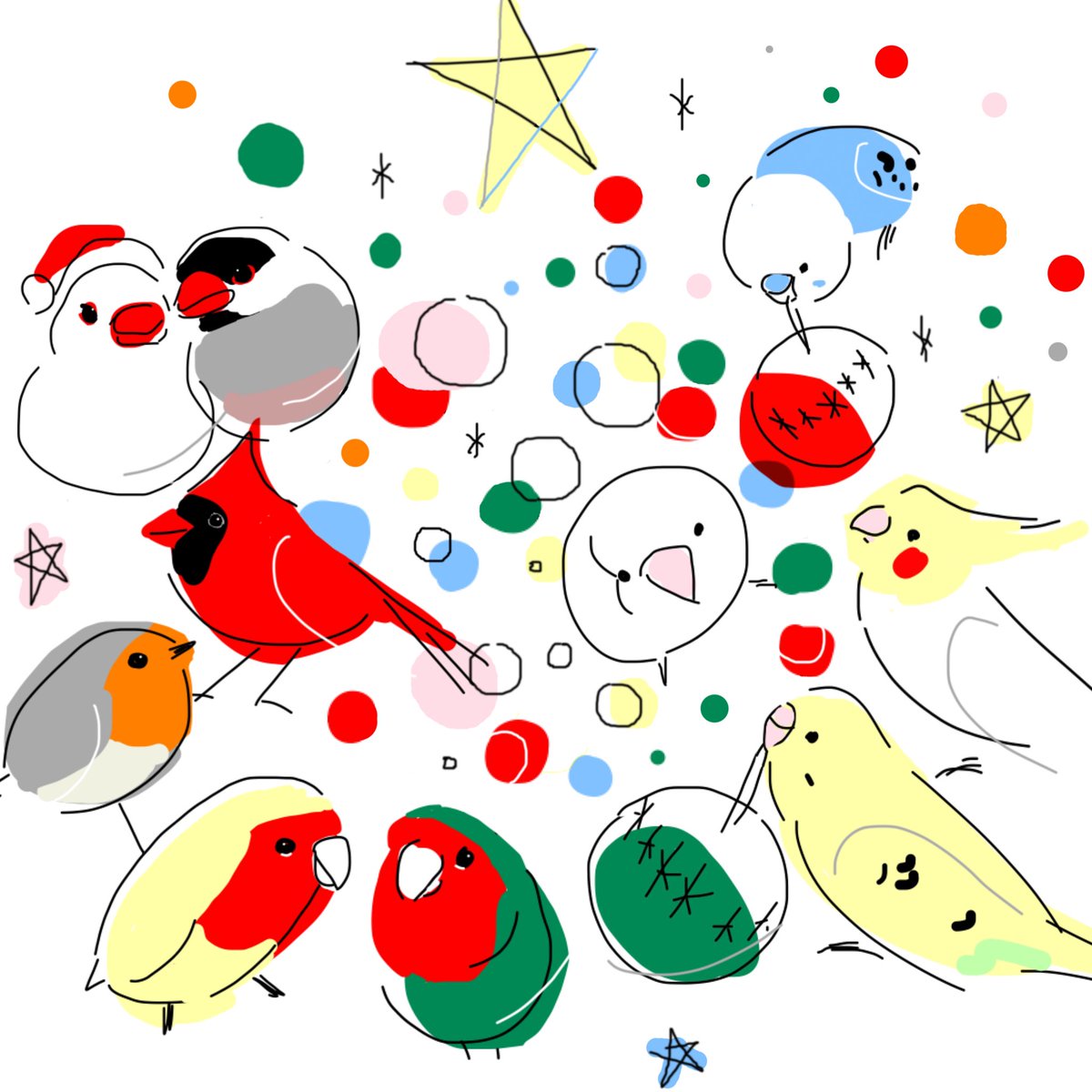 「Merry Christmas鳥さんたちのクリスマス・パーティーです 」|オクムラミチヨのイラスト