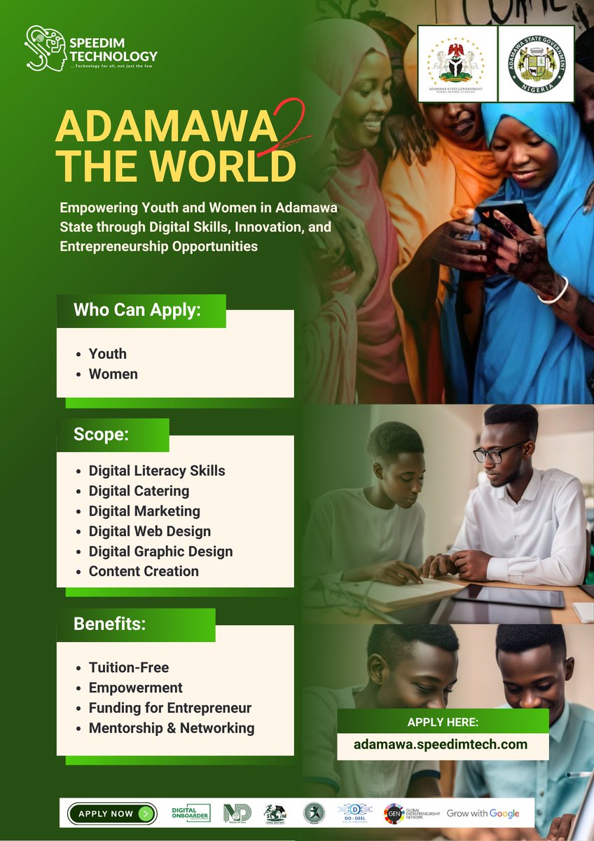 SpeedimTech's tweet photo. ADAMAWA TO THE WORLD
check the thread for the link
#SpeedimTech #Adamawa2theWorld #Speedim #Empower #DigitalSkill #Youth #Women https://t.co/bbUwBnep9D