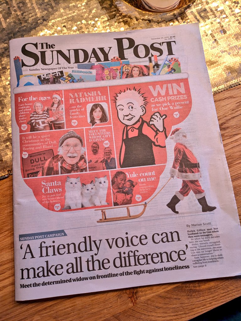 agescotland's tweet photo. "A friendly voice can make all the difference" - read all about the great work of our friendship volunteers, featuring the wonderful Helen, in the Christmas edition of @Sunday_Post 

If you are feeling  alone &amp; want a chat, call on 0800 12 44 222 (open again on Boxing Day) https://t.co/3KgXXbTj3X