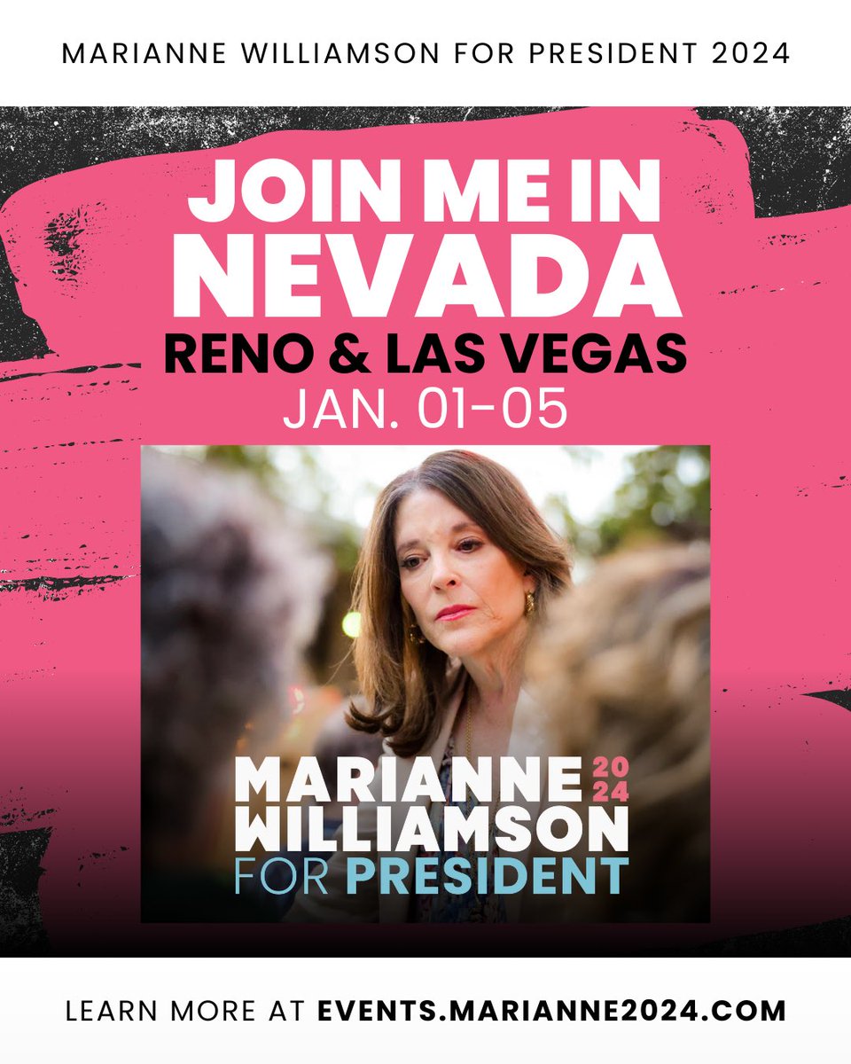 On my way to Nevada for the New Year! Please join me in Reno and Las Vegas. Details here…events.marianne2024.com