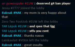 Karaknak's tweet photo. Hi @RiotSupportDACH 
hatte soeben einen Nasus der mich in der Post-Lobby beleidigt, "fgg", "cvnt". Hat wahrscheinlich ein Chatban, da er  In-Game nur konstant am pingen war ohne chat.

Außerdem mag der Ezreal es auch Mütter von anderen Spielern zu beleiden :)

GameID:6734919719 https://t.co/88OrQsgpOx