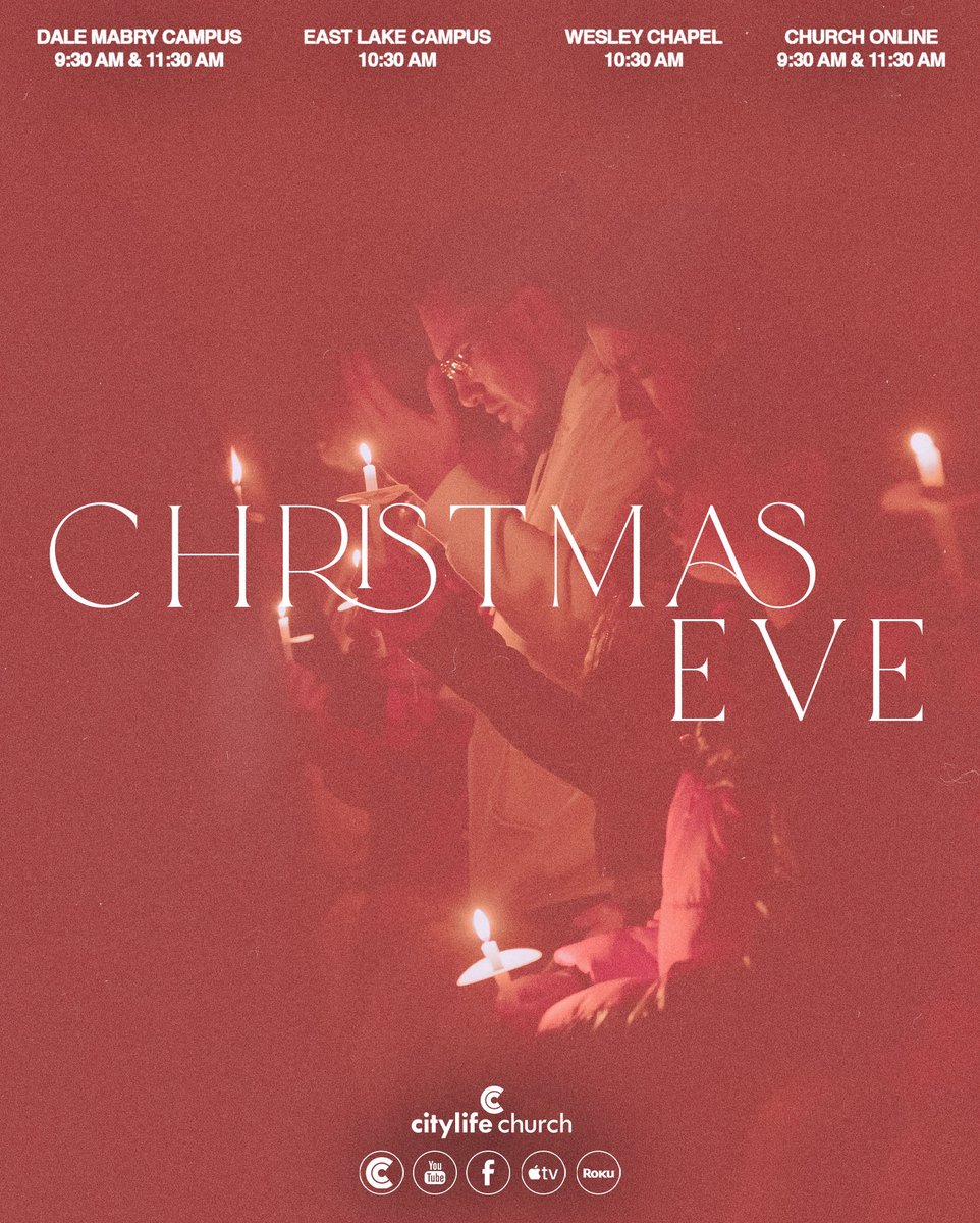 Merry Christmas Eve, family! We are so expectant for what the Lord is going to do today. We can't wait to see you soon 🤟
 • 
Dale Mabry: 9:30am &amp; 11:30am 
East Lake: 10:30am  
Wesley Chapel: 10:30am  
Online: 9:30am &amp; 11:30am