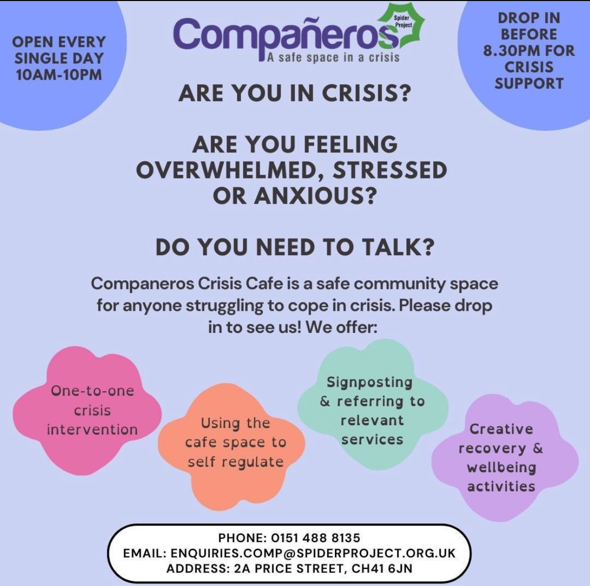 Christmas can be a tough time for lots of us. @companeros_sp is open as usual throughout the festive period so please don’t feel isolated or alone. Our amazing staff are available from 10am till 10pm every day of the year.