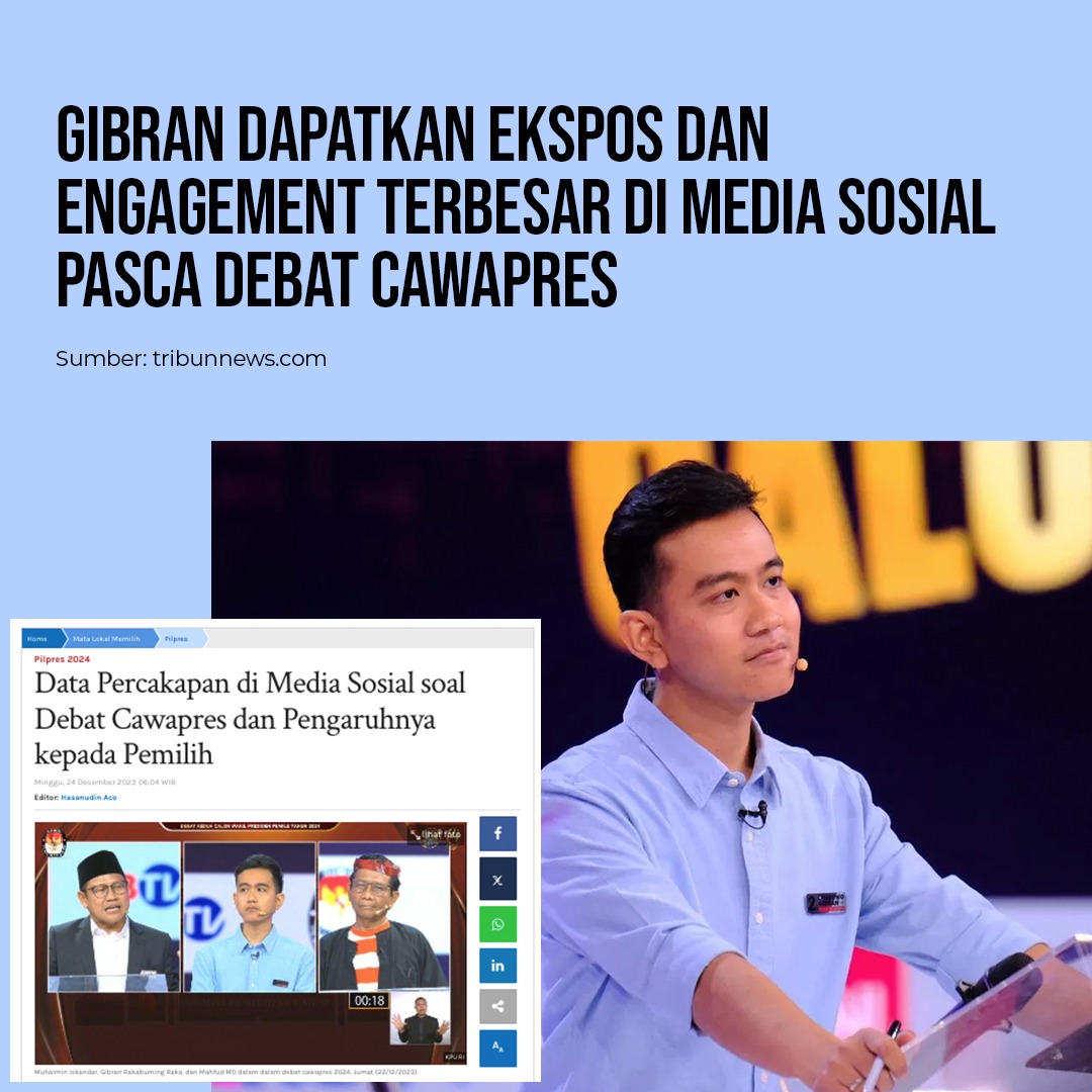 Yavie_cs's tweet photo. Mantap! Cawapres No urut 2 Gibran Rakabuming mendapat ekspos paling tinggi pasca debat cawapres pertama https://t.co/JkvDSQfYtG