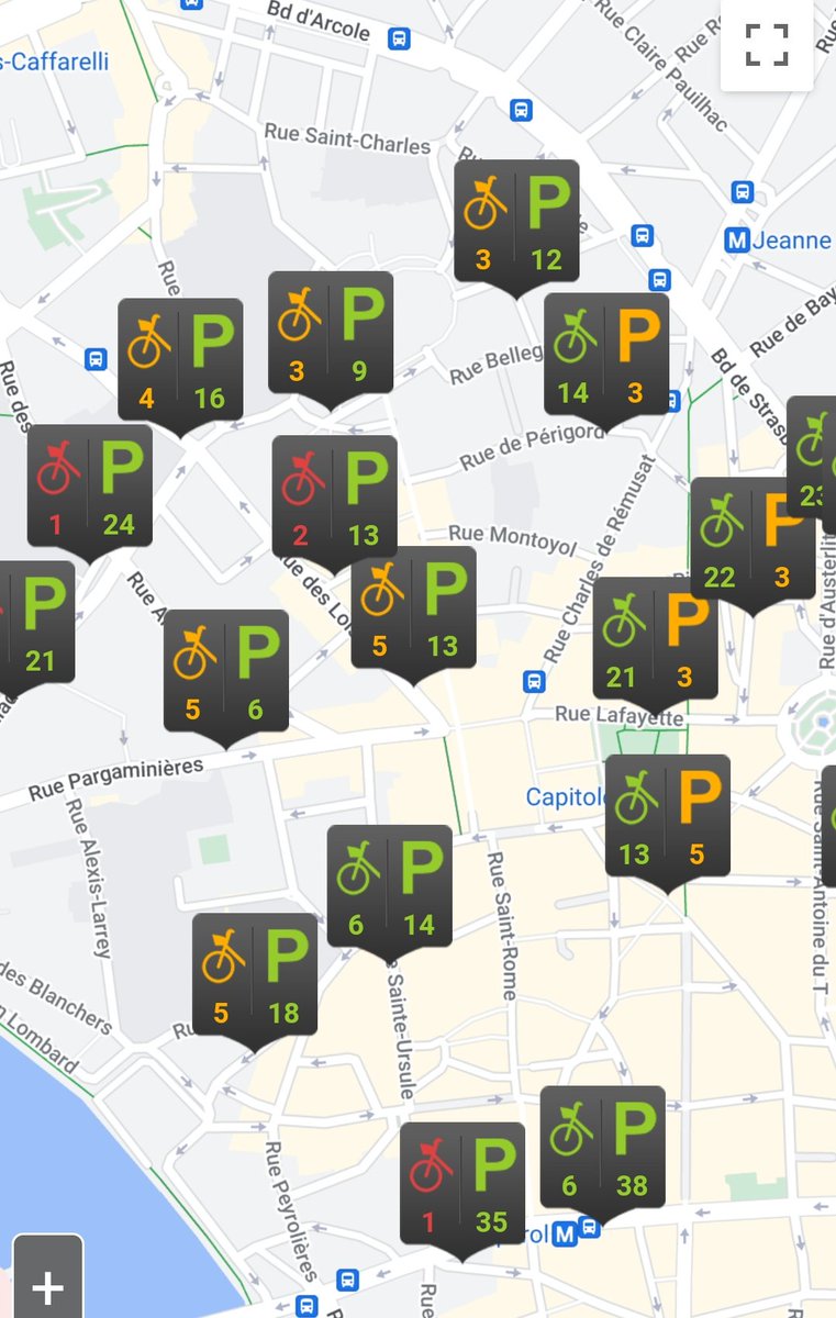 DavidLaMars's tweet photo. Quelques cartes en direct de disponibilité de vélos en libre-service. Toulouse, Paris, Lyon et ... ? https://t.co/Y50I3qZCB1