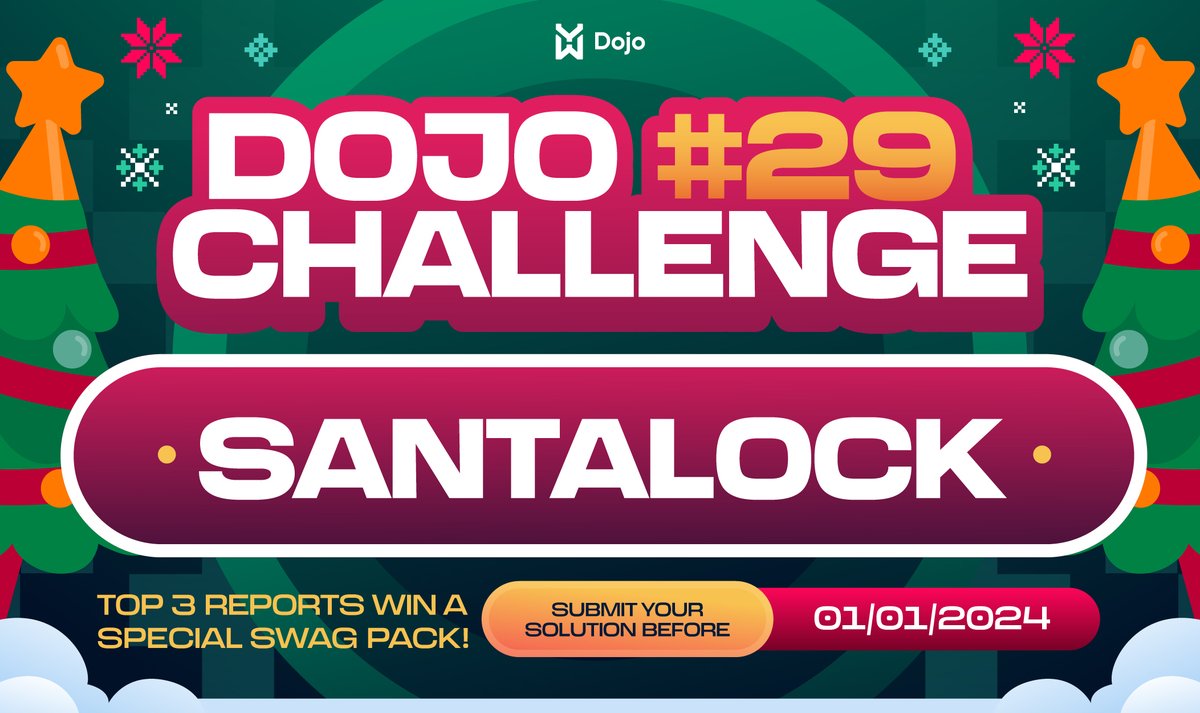 🎄𝗗𝗔𝗬 𝟮𝟰 #YWHAdventCalendar

Oh no... the key to Santa's vault is missing! 😱 The presents are locked away! 🔐 Hunters, solve our DOJO "SantaLock" challenge and help us save Christmas!

🔗 Link to the challenge: dojo-yeswehack.com/practice/ec2ca…
🎁 The 3 best quality reports will win