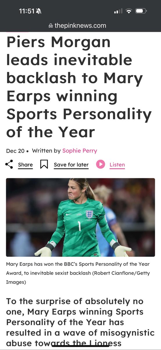 I’ve criticised two winners of #BBCSPOTY awards who didn’t actually win anything to deserve them. Only one provoked outrage and hysterical charges of me being a ‘sexist, misogynist old fart.’ 
Am I not allowed to criticise women the same way I criticise men? 
Isn’t that equality?