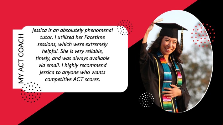 Jessica is a phenomenal tutor. I utilized her Facetime sessions, which were extremely helpful. She is very reliable and timely and was always available via email. I highly recommend Jessica to anyone who wants competitive ACT scores. #ACTPrep #ACTProTip #collegeprep