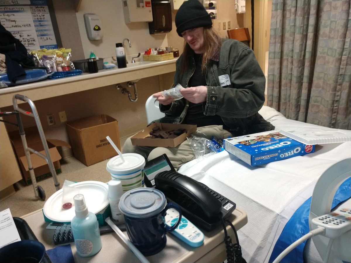 I had a stroke and I'm in the hospital not doing very well butI have hope
My e my beautiful son brought me some Joy he brought me my joyful houses. And he made a cookie train I am very loved 💖🎀🥰🎅🎄