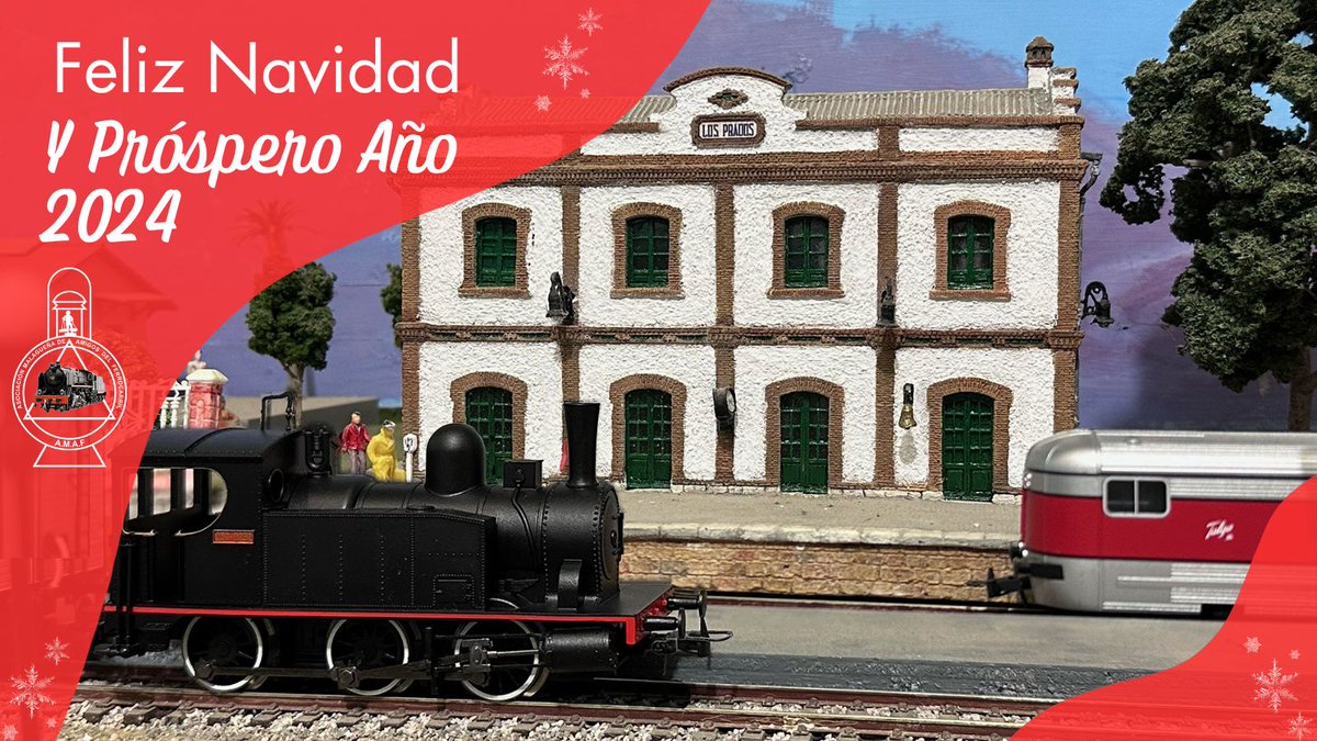 A punto de pasar otro año lleno de momentos irrepetibles, viajes, comidas con amigos y, sobre todo, de innumerables sábados disfrutando del #ferrocarril, solo le pedimos al 2024 que sea igual.😉
Desde nuestra Asociación malagueña os deseamos 
¡Felices Fiestas!🎄🍾