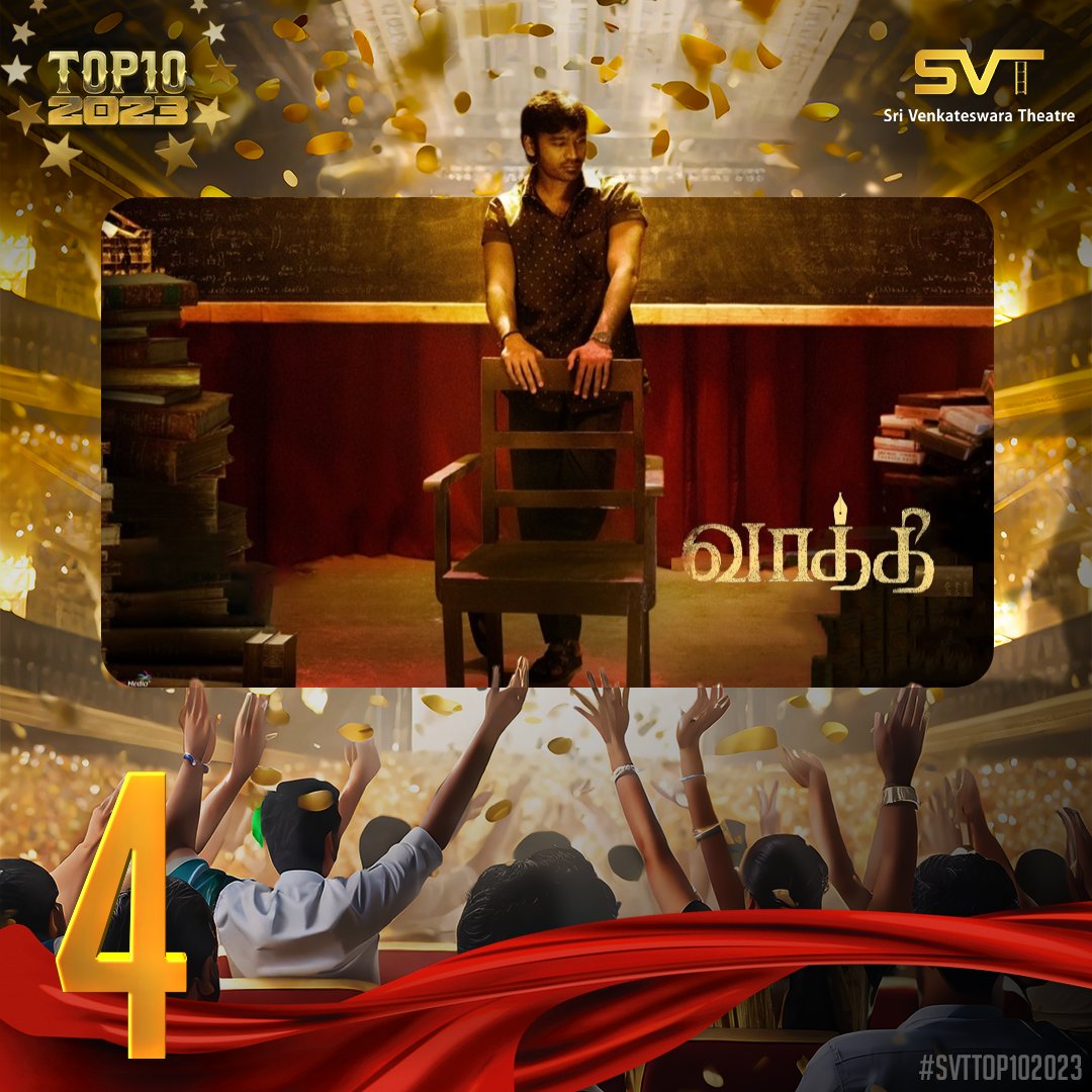 SVT_RGBLASER1's tweet photo. #SVTTop10

Seizing the 4th spot, our powerhouse @dhanushkraja shines in #Vaathi — a compelling drama that serves as an educational beacon, enlightening audiences on the importance of learning. Its brilliance illuminated screens for 21 insightful days! https://t.co/ZB9QSlQ9fR