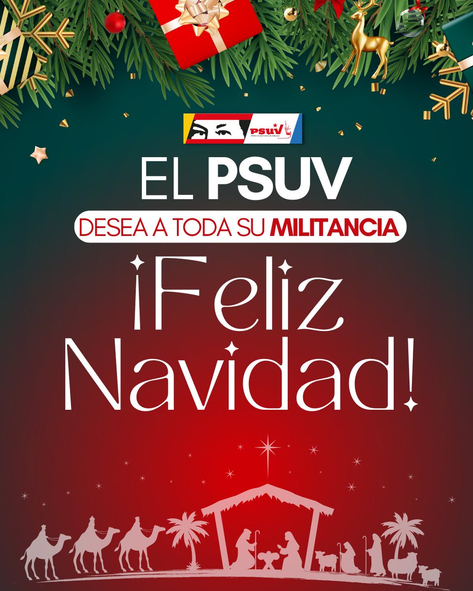 A todas y todos nuestros jefes de calle, comunidad y UBCh, a la gran maquinaria del Partido Socialista Unido de Venezuela queremos desearles Feliz Navidad 💕🎊🎉 Mucha salud y bendiciones a toda la familia venezolana, y que el Niño Jesús conceda todos sus anhelos y deseos. Un…