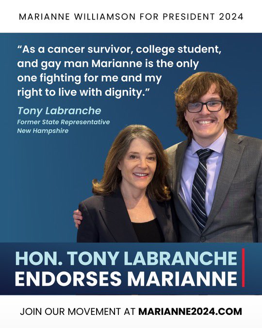 .@tonylabranche was the youngest member of the New Hampshire State legislature and I’m proud to have his endorsement. It’s people like Tony who are making a stand for a much better future.