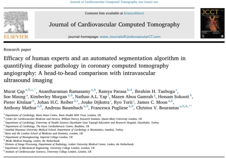 Our article comparing expert analysis and automatic analysis with IVUS in coronary CTA has been accepted by @journalCCT . Many thanks to my mentor Prof. Christos Bourantas, Anantharaman Ramasamy, @ihtanboga for their contributions. @emraherdoganmd, @canyucelkarabay, @TKDsosyal