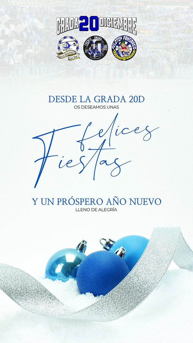G20Diciembre's tweet photo. ¡Desde la Grada de animación 20 de Diciembre os deseamos a todos unas felices fiestas, y un próspero año lleno de alegrías recreativistas! https://t.co/2UqZKsvqBQ