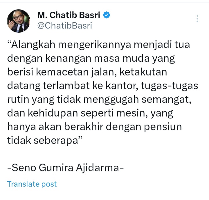 Strategi_Bisnis's tweet photo. Ya benar, sangat mengerikan. 

Sayangnya, banyak sekali kaum pekerja di tanah air yg sedang  mengalaminya....

Solusinya : 

- rumuskan action plan perubahan nasib 2024 dg detil

- mulai jalani action plan tsb dg langkah yg paling mudah dilakulan. 

- ukur progresnya. 
. https://t.co/Pv4Dchaqpu