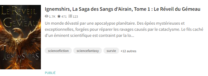 NK_Booth's tweet photo. Hello les twittos ! 🐦🐦🐦🐦
C'est une grande aventure qui se termine sur Wattpad ! 📚 
J'ai terminé la publication quotidienne du nouveau Tome 1 : "Le Réveil du Gémeau" de ma Saga de Science-Fantasy : "Ignemshirs, La Saga des Sangs d'Airain". 👏 Cela m'a pris 4 mois de publications quotidiennes, et mes chers lecteurs étaient au rendez-vous !🤯😁😆

Mais ce n'est pas tout, le Tome 2  : "Le Faiseur d'Empire" est déjà bouclé, et les retours de bêta-lecture sont très positifs, je crois bien qu'il surpasse le Tome 1 ! 🌟 je vais donc devoir peaufiner encore un peu le premier sur la base des derniers retours, perfectionnisme oblige...😰😢

Voili voilou !  

Bonne fête à vous, les Twittos ! 🎉 Et pour ceux en vacances, reposez-vous bien ! 
De mon côté, je vais bosser sur le début du Tome 1 pendant ces vacances. Mon objectif : finir ça et terminer enfin l'épilogue du Tome 3. 🚀

✨ #Ignemshirs 
✨#LeRéveilDuGémeau 
✨#LaSagadesSangsdAirain