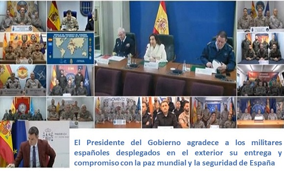 #NotaDSN 24dic2023 Presidente <a href="/sanchezcastejon/">Pedro Sánchez</a> <a href="/desdelamoncloa/">La Moncloa</a> agradece a los militares españoles desplegados en el exterior <a href="/EMADmde/">Estado Mayor Defensa 🇪🇸</a>  su entrega y compromiso con la paz mundial y la seguridad de #España🇪🇸 #FAS shorturl.at/aFIQU