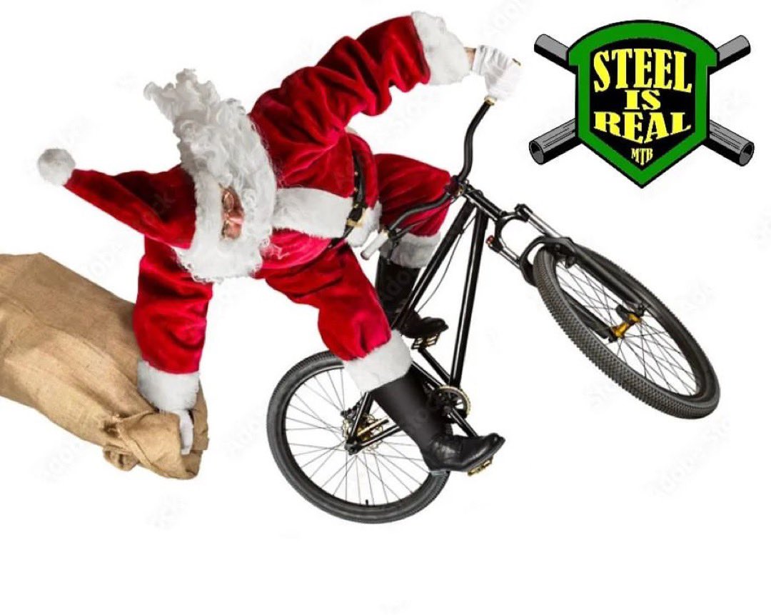 steelisrealrgc's tweet photo. To all you Steel Slayers, Frame design wizards and everyone who loves pedalling magnetic tubes 🙌 Have a great Christmas and a Happy Newyear 🤘🤘

#steelisrealmtb #steelisreal #damstraighsteelbikes #ridemoreworkless #FatherChristmasRidesSteel #ElvesHateGears #RudolphHatesCarbon https://t.co/4V8unFk55j