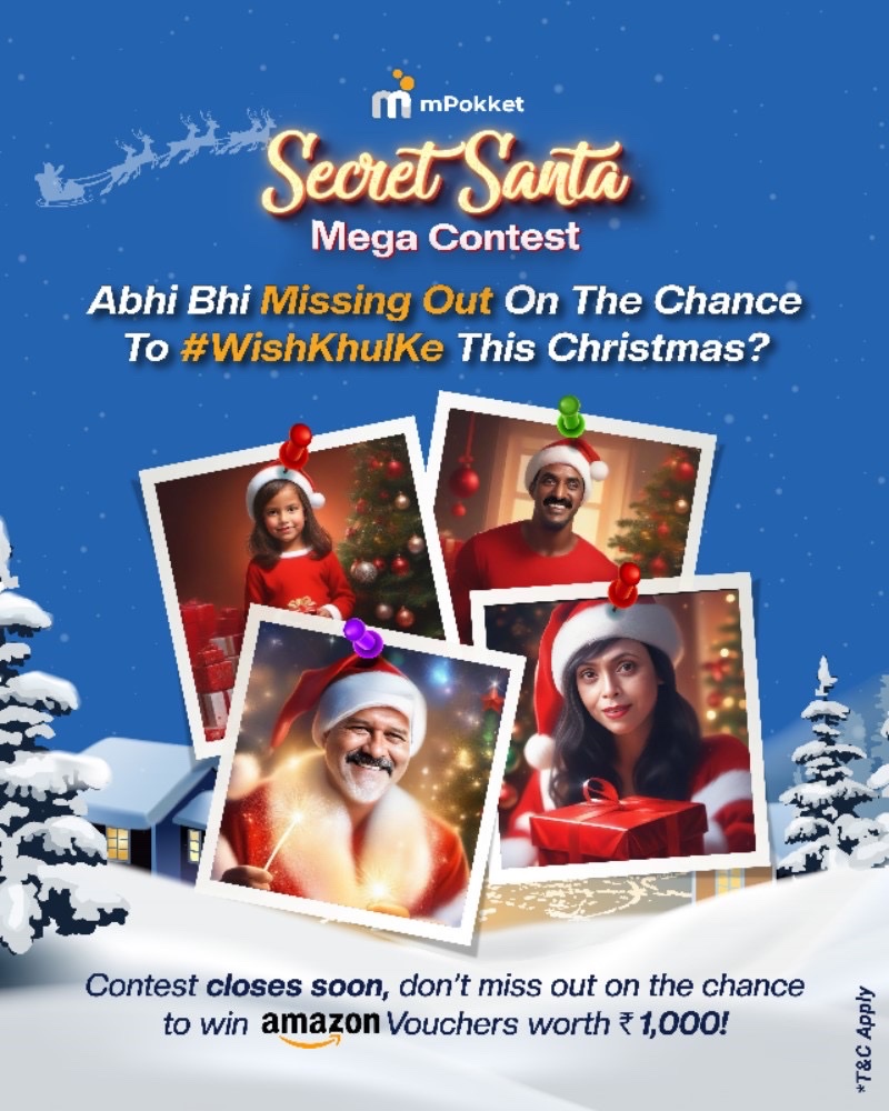 mPokketOfficial's tweet image. Abhi #WishKhulKe✨🎁nahi kiya toh kya, the chance to brighten up your real life Santa’s Christmas with AI magic is still there👍Lekin jaldi, because the contest closes soon⚡

#ParticipateNow #MegaContest #SecretSantaContest #Christmas #InstantMoney #InstantLoan #Fintech #Contest