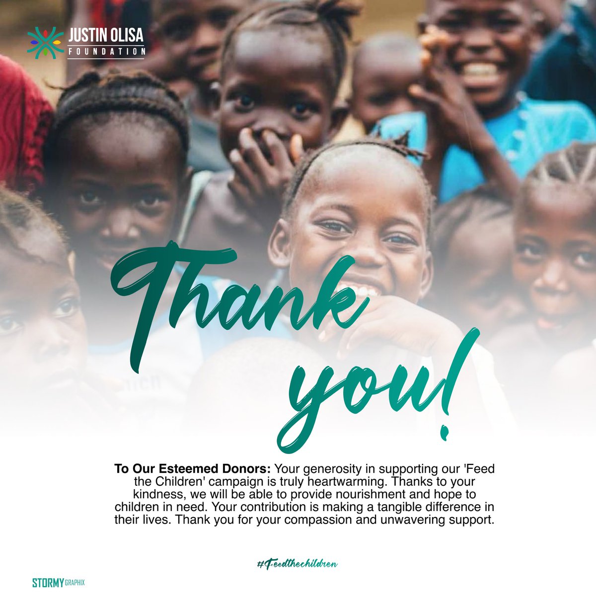 We stand in awe of the incredible support, unwavering kindness, and boundless love that you’ve showered upon the lives of children. Your support has been a motivation. 
Thank you, from the bottom of our hearts. 🙏✨ 

#Grateful #ThankYou #Justinolisafoundation #Feedthechildren