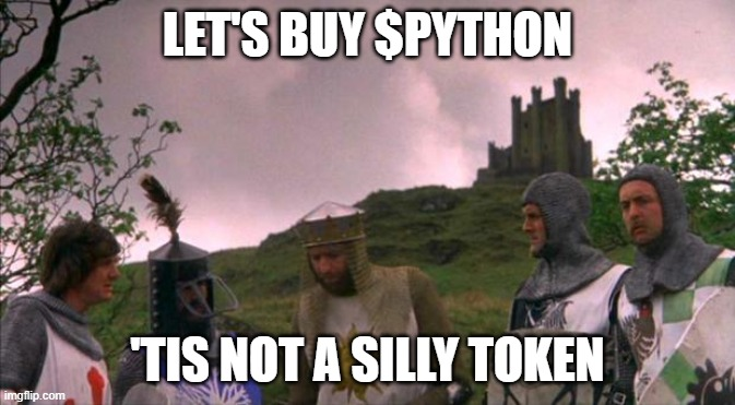 MontyPythonSol's tweet photo. Gather around frens and listen up: $PYTHON - Tis not a silly token @EricCryptoman @traderpow @Poe_Ether @IcedKnife https://t.co/Q1OBPO7Yd4