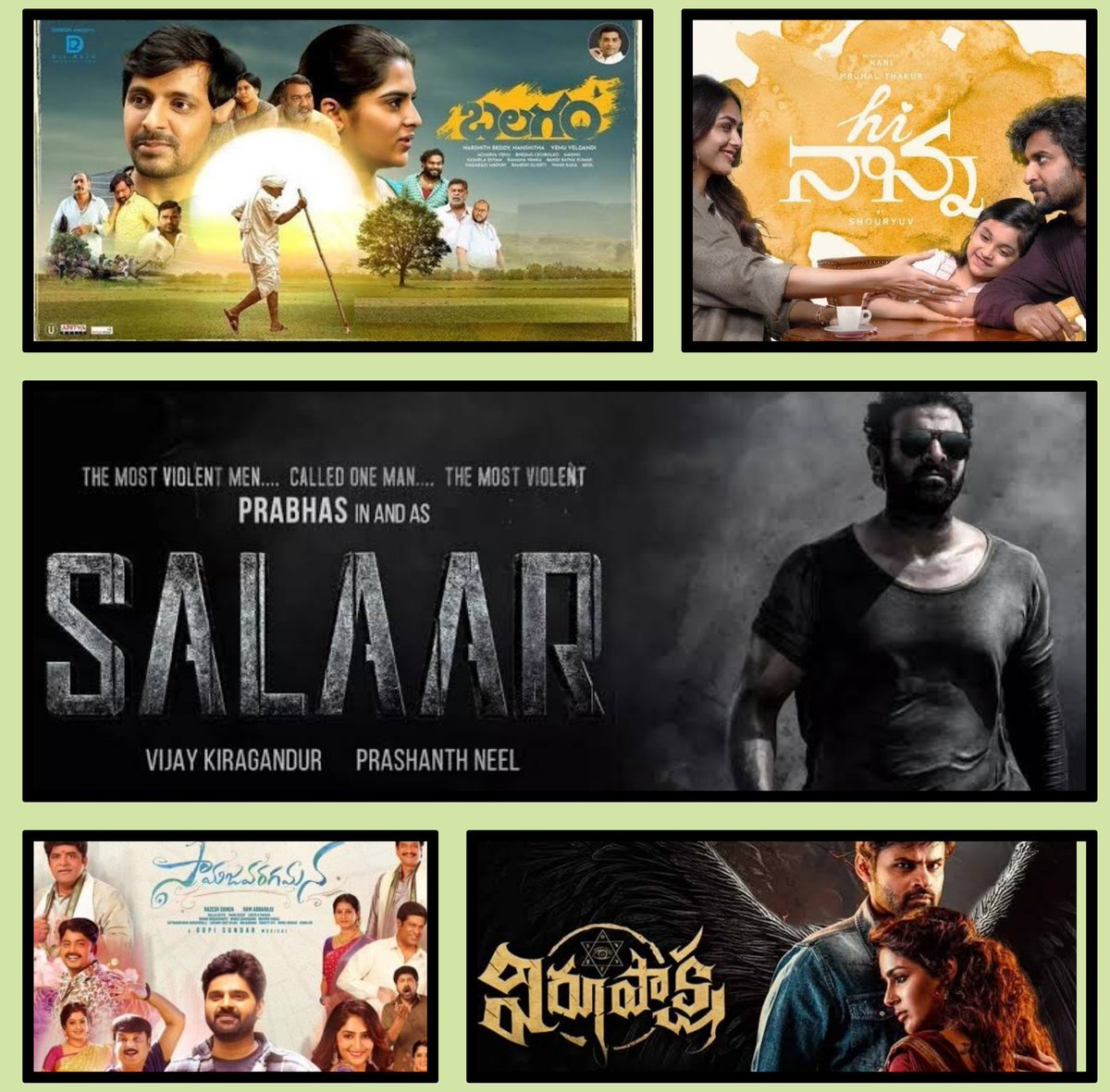 Quote with your Top 5 telugu
films of 2023...

Mine :
1. #Balagam
2. #HiNanna
3. #Samajavaragamana
4. #Salaar
5. #Virupaksha
