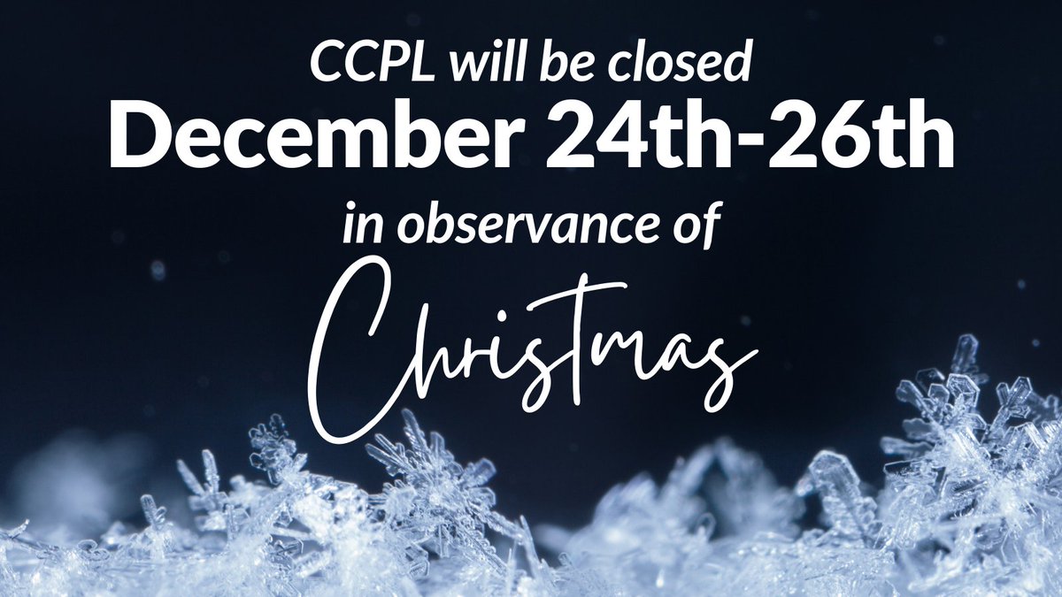 The Charles County Public Library will be closed December 24th-26th, in observance of Christmas.

We might be closed, but you can check out our online resources 24/7 by clicking the link in our bio!

#ccpl #ccplonline #winter