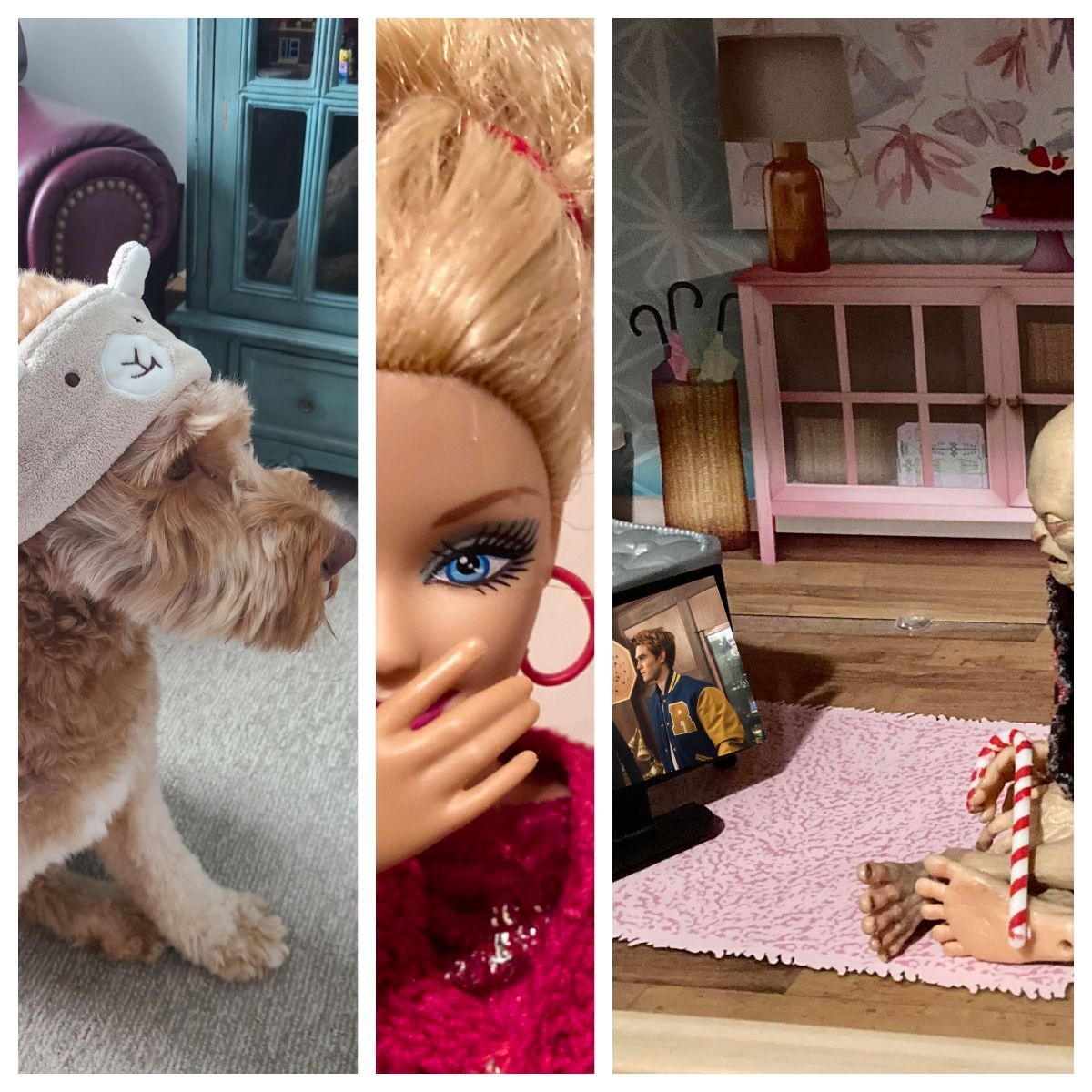 Barbie, Sméagol and Vinnie Surveillance 2023:  Sméagol thinks you took his favorite hat. Until he sees Vinnie. Barbie thinks the hat looks better on Vinnie. Sméagol sulks and watched Riverdale. #christmas #elfontheshelf #barboie # sméagol #forfun #author