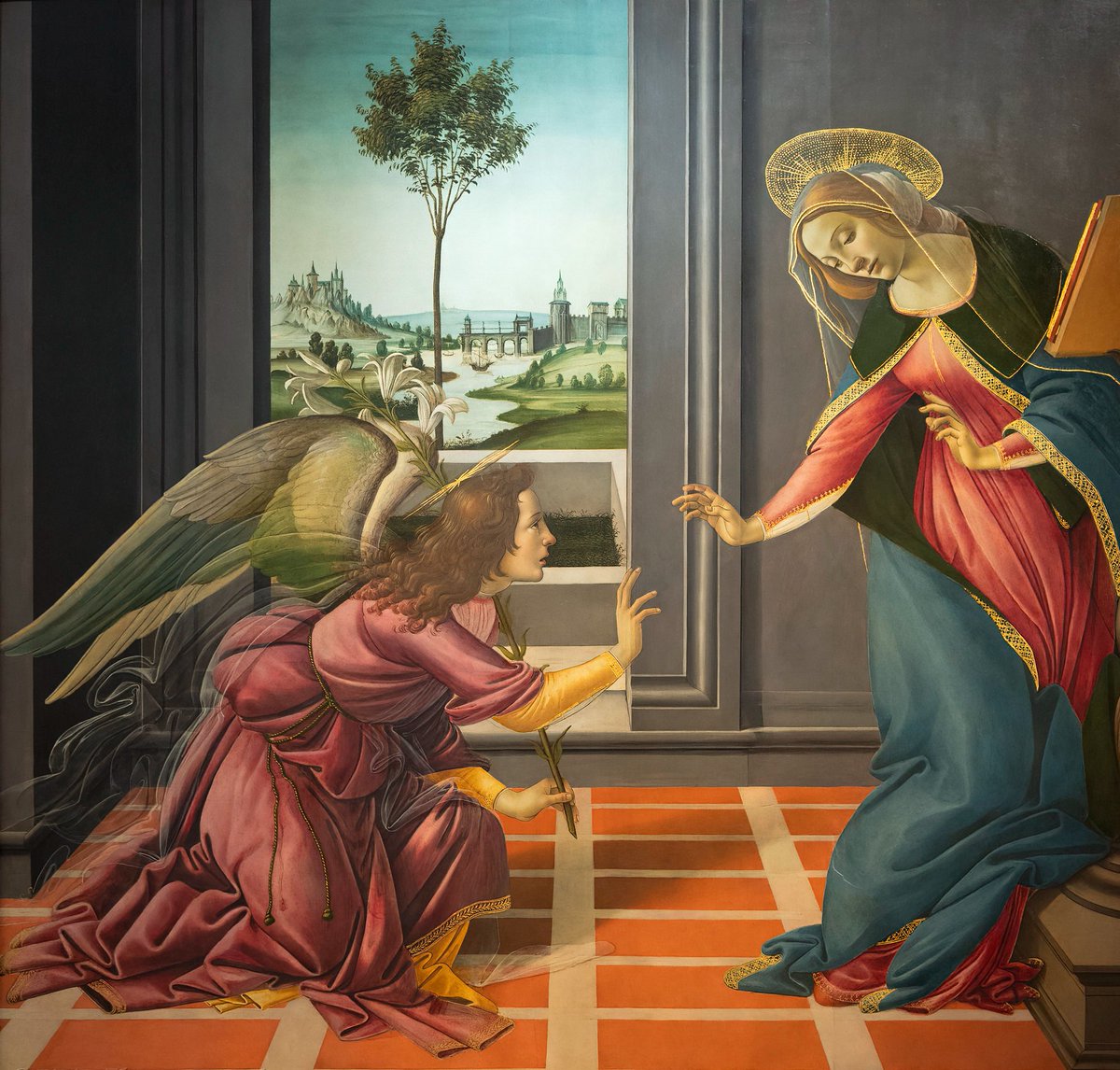 The story of Christmas, told through masterpieces of painting - a thread 🧵 1. The Cestello Annunciation - Sandro Botticelli (1489)