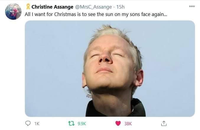 #FreeAssange
All I want for Christmas is to see the sun on my sons face again...'
Christine Assange
Mother of Julian Assange
#FreeAssange 
#NoUSExtradition