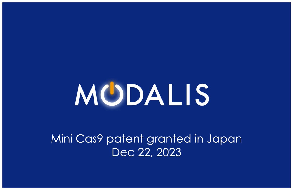 modalistx's tweet photo. We are excited to announce that MODALIS' mini-Cas9 patent has been granted in Japan.

https://t.co/gzM1RwIYEo https://t.co/SGUTAcCj2P