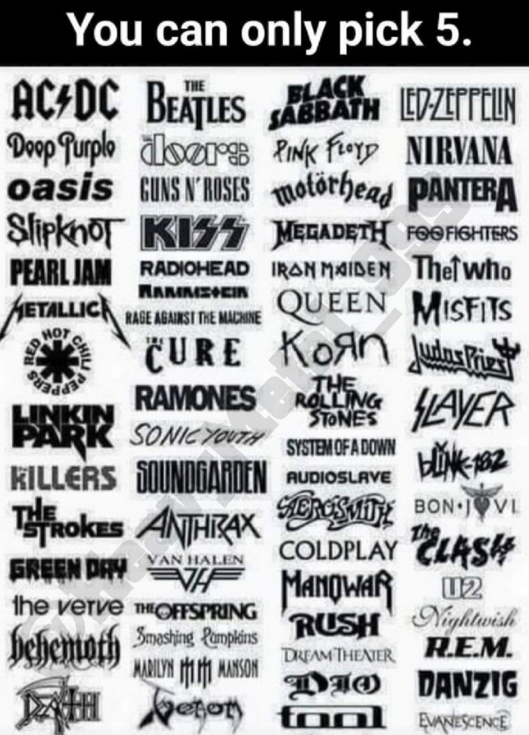 HeavyMetal_999's tweet photo. What 5 bands do you choose?🤔 https://t.co/hEvCu2oqR1