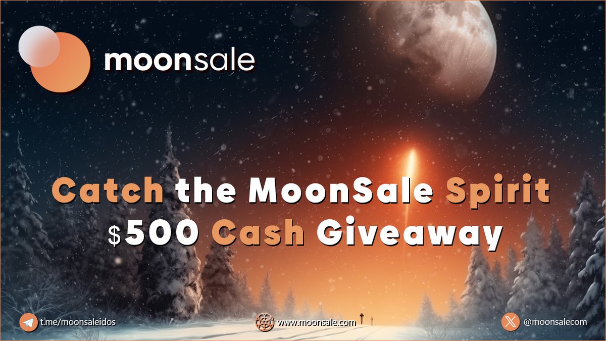 🚀 $500 FREE Giveaway Alert! 🔥
🥂 Get ready for a thrilling 2024 with MoonSale as we launch our own token. Details coming soon! 🔥

💰 We're doing a $500 giveaway - 5 winners💸
✅ Follow us
✅ Fill out the form
Full details: t.me/moonsaleidos/1…
#MoonSale #CryptoGiveaway