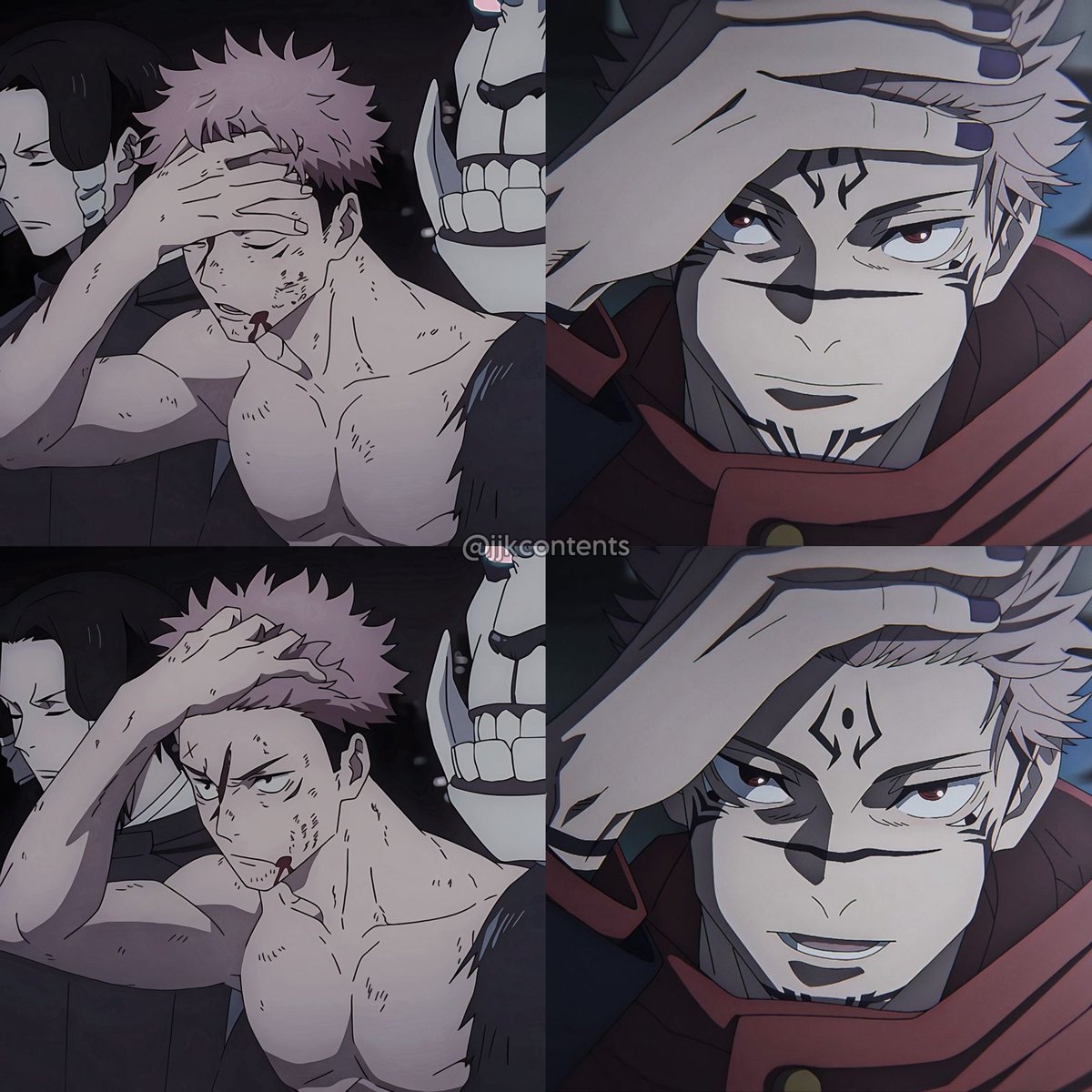 Yuji fixing his hair like Sukuna
