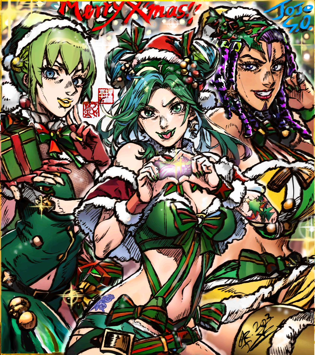 今年最後の「はしゃぎ過ぎ」クリスマス🎄✨その④、ストーンオーシャン3人娘‼️ 🦋💋🥤 
BIG LOVE❣️🫶🎅❄️✨
#クリスマス #Xmas #MerryChristmas #ストーンオーシャン #空条徐倫 #エルメェス #FF #StoneOcean #jojo_anime #jjbafanart #JJBA #DailyPost