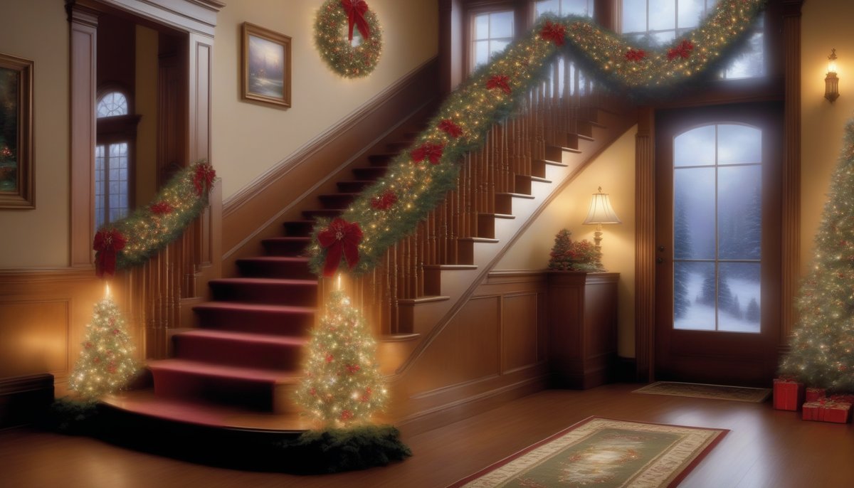 Wonderful interior staircases carefully decorated for the holidays.

#staircase #interiordesign #decoration #merrychristmas #christmas #christmaseve #festive #FYP #garland #decorativelights #grandstaircase