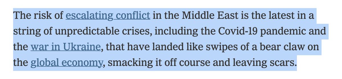 Brilliant line - and comparison to a bear claw- from @PatcohenNYT in this A1 story on risks to the global economy in 2024: nytimes.com/2023/12/24/bus…